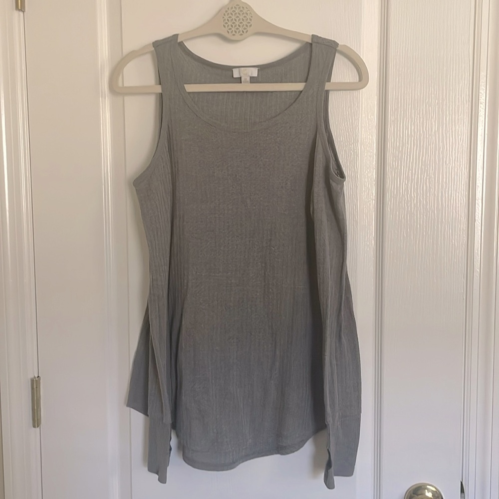 Charming Charlie Waffle Knit Cold Shoulder Long Sleeve Shirt with thumb holes